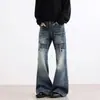 Jeans Azules Estampados Retro Americanos para Mujer 2025 Otoño Estilo Popular Calle Caliente Pantalones Bootcut Lavados
