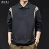 Camisa Polo de Retazos Bloques de Color Camiseta de Manga Larga para Hombre, Marca de Moda, Talla Grande, Otoño 2026 Nueva Ropa Retro Americana de Alta Gama