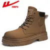 Botas de Jalar para Parejas 2024 Primavera y Otoño Nuevas Botas de Montañismo Ruibarbo con Suela Gruesa Versátiles Estilo Británico Retro Botines