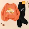 Conjunto de Moletom de Lã para Meninos Moda Outono e Inverno Infantil Conjunto de Duas Peças Calça de Moletom Quente para Meninos
