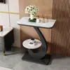 Mesa Lateral Moderna de Pedra Sinterizada de Luxo Leve Mesa de Centro Pequena Sala de Estar Varanda Mesa Redonda de Camada Dupla Mesa de Canto para Sofá Aparador Rack de Armazenamento para Corredor