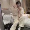 Novo pijama feminino 2026 com acabamento em renda, fleece coral, espessado e forrado com fleece, estilo princesa, conjunto quente de duas peças para outono e inverno