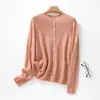 Nuevo cárdigan de punto de seda y cachemira para mujer de otoño e invierno con cuello redondo, mangas largas, suave y acogedor, con bolsillos