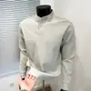 Moletom Masculino de Tricô Waffle com Gola Alta Pequena, Versátil Top de Meio Abertura para Primavera e Outono 2026, Camiseta de Manga Longa com Gola Henley