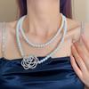 Collar Largo Versátil Apilado de Perlas de Camelia Nuevo Estilo Lujo Ligero Alto Sentimiento Personalidad Elegante Cadena de Lana Joyería