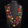 Colar estilo étnico boêmio pingente de casca de coco contas coloridas multicamadas vintage tecido à mão longo colar joia feminina