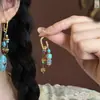 Nuevos Pendientes Asimétricos de Cuentas Turquesas Estilo Chino Pendientes Elegantes de Diseño Nicho Estilo Étnico Tibetano Retro