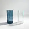 Jarrón de cristal minimalista de columna romana engrosado con rayas verticales de colores, jarrón cilíndrico recto, adorno para arreglo floral cuadrado con rayas verticales