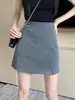Saia midi preta estilo retrô americano 2024, feminina, cintura alta para primavera/verão, saia evasê justa ao corpo, saia curta sexy e versátil