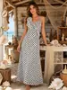 Vestido Longo de Alcinha de Bolinhas Estilo Retrô Transfronteiriço Europeu e Americano, Vestido de Férias Slimming com Flores Tridimensionais na Cintura Estilo Francês