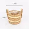 Maceta Tejida de Paja Nórdica Cesta de Flores Mimbre Tejido de Ratán Portátil Tejido Creativo Maceta para Potos Arreglo Floral Planta Verde Maceta Pastoral Decoración del Hogar