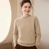Suéter de punto de cachemira con cuello medio de una línea y mangas raglán para mujer, suéter base para otoño e invierno, moda de lana nueva, suéter versátil