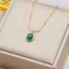 Colar com Pedra Olho de Gato Oval, Estilo Minimalista Francês de Alto Padrão Transfronteiriço, Colar com Pingente de Aço Titânio, Acessório de Moda