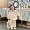 Novos Produtos de Inverno para Meninas, Pijama de Veludo Cotelê com Gola Grande e Bola de Pelo, Pijama de Veludo Tricotado em Três Camadas, Conjunto de Roupa para Casa