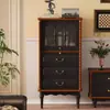 Gabinete Lateral Vintage de Madera Maciza Estilo Francés para Apartamentos Pequeños, Cómoda de Lujo Ligero con Tres Cajones, Vitrina de Cristal para Sala de Estar, Gabinete Lateral para Comedor