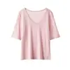 26 Verano Nuevo Moda Femenina Camiseta de Oxígeno con Aire Acondicionado Camisa de Modal de Manga Media Agradable a la Piel Ajustada Top de Punto de Manga Corta