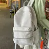 Mochila de Ombro Duplo com Textura Cinza Claro Simples Japonesa para Mulheres Leve Grande Capacidade para Alunos do Ensino Fundamental II e Ensino Médio