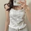Estilo Bm Blanco Ombliguera con Lazo Volantes Top Interior Sexy Encaje con Cordones Botones Camisola de Encaje para Mujer Verano