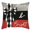 Funda de almohada con estampado navideño a cuadros blancos y negros, funda de cojín cuadrada de tela de lino, funda de cojín para sofá del hogar al por mayor