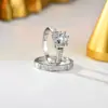 Anéis de Casal Europeus e Americanos para Mulheres Estilo Floresta Geométrica Design com Zircônia Embutida Anel de Banda Lisa Anel Versátil Conjunto de Duas Peças