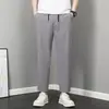 Pantalones Rectos para Hombre Verano Dipper Seda de Hielo Negro Casual Acortados Versátiles de Pierna Ancha Deportivos Sueltos Delgados