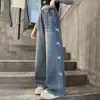 Roupas Infantis Jeans para Meninas 2026 Outono Novidades Crianças Médias e Grandes Estiloso Roupa de Primavera e Outono Calças de Perna Reta Perna Larga com Laço Tendência