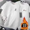Nova Camiseta de Manga Longa com Gola Redonda Outono/Inverno 2025, Moletom Espesso Versátil da Moda com Forro de Lã, Camiseta Básica Masculina
