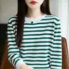 25 suéteres nuevos de punto de algodón a rayas para otoño e invierno para mujer, cuello redondo, corte holgado, elegantes y rejuvenecedores, perfectos como capa base o prenda superior