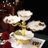 Plato de Fruta de Lujo Ligero al por Mayor Transfronterizo, Bandeja Giratoria de Exhibición de Pasteles de Postre de Múltiples Capas, Plato de Fruta Giratorio de Cerámica Galvanizada