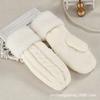 Guantes de Ciclismo para Estudiantes de Moda para Mujer Otoño e Invierno Nuevos de Moda Mohair Acolchado Terciopelo Un Dedo Doble Capa Cubrebolsa