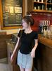 Playera de Manga Corta con Volantes y Cuello en V Estilo Coreano para Mujer, Diseño de Verano, Top Corto Ajustado Petite
