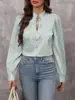 Nova Roupa Feminina Amazon 2024 Transfronteiriça Europeia e Americana Gola Meio Aberta Cadarço Pulôver Manga Longa Elegante para o Trabalho Camisa Listrada