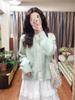 Cardigan de malha com design de renda verde leite feminino primavera artístico retrô estilo preguiçoso casaco solto top