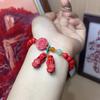 Pulsera de Doble Pixiu de Arena Roja Cinabrio Diseño de Nicho Simple y Versátil Pulsera de Cuentas Blancas y Rojas para Mujer