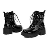 Botas de Mujer Talla Grande Transfronterizas Otoño e Invierno Punta Redonda Charol Botines Botas de Caballero Comercio Exterior Tacón Medio Plataforma Impermeable Suela Gruesa Botas de Piel Mujer