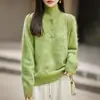 Suéter de Cuello Alto Suave y Esponjoso Estilo Coreano para Mujer Otoño Invierno Conjunto Sencillo Top de Punto de Lana Cepillada para Mujer