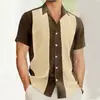 Camisa Masculina de Verão Nova Cruzada Europeia e Americana Casual de Alta Qualidade Estampada Gola Lapela Manga Curta Elástica em Quatro Direções