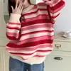 Casaco feminino de outono e inverno, suéter listrado de tricô trançado de manga longa, estilo casual vintage, blusa solta versátil, moderno