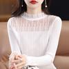 Suéter de cuello alto estilo francés elegante con encaje para mujer, suéter fino y elegante de lana, suéter para el cabello para mujer