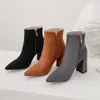 Botas Martin versáteis de outono e inverno com bico fino e solas macias de borracha, tamanho grande, zíper lateral, camurça, leves, salto ultra-alto, botinhas femininas