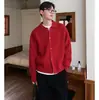 Cardigã de malha vermelho vivo para homens, primavera e outono, estilo coreano, Dongdaemun 2026, design de lapela, jaqueta suéter do ano do zodíaco