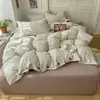 Novo Conjunto de Quatro Peças Jacquard Tecido Colorido Lavado Botão Colorido Listrado Estilo MUJI de Alto Peso Série Stripe Energético