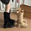 Botas Altas de Ante con Hebilla Adelgazante y Elevadora para Mujer, Nuevas Botas de Moda Europeas y Americanas con Suela Gruesa Otoño/Invierno 2026