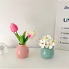 Estilo Ins Jarrón Redondo Pequeño Flores Secas Flores Artificiales Colorido Set de Botellas de Cerámica Decoración para Dormitorio Sala de Estar Mini Adornos Pequeños