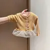Conjunto de niña para primavera y otoño: ropa de bebé elegante, ropa infantil de moda, diseño único, camiseta de malla y encaje, pantalones de pierna ancha estilo coreano