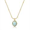 Collar XL328 de aguamarina natural ovalada con forma de estrella de mar, cadena de clavícula de acero de titanio chapado en oro de 18 quilates, protección de color en vivo