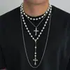 Collar Versátil Cruzado de Perlas Estilo Europeo y Americano para Hombres Cadena Larga para Suéter de Hombre de Hip-Hop de Tendencia Nicho Transfronteriza