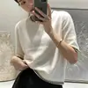 Verão novo malha de lã curta manga curta estilo coreano color block gola redonda moda versátil contraste de cores estiloso camisa base top para mulheres