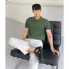 Camisa Polo Tricotada de Manga Curta Masculina Estilo Coreano Slim Cor Sólida Seda de Gelo Casual Gola Polo Camiseta de Meia Manga Camisa Básica