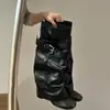 Gabinete de Rede Calçados Femininos Novo Estilo Tipo Meia Removível Uso em Duas Vias Botas Longas Aumento de Altura Acessórios de Metal Nicho de Alto Padrão Circunferência da Coxa Botas da Moda